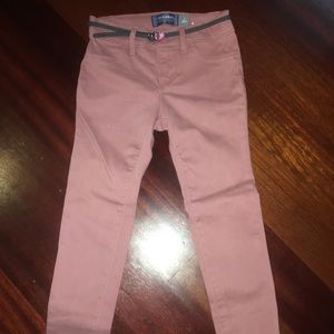 Girls light pink khaki stretch pants w heart belt!